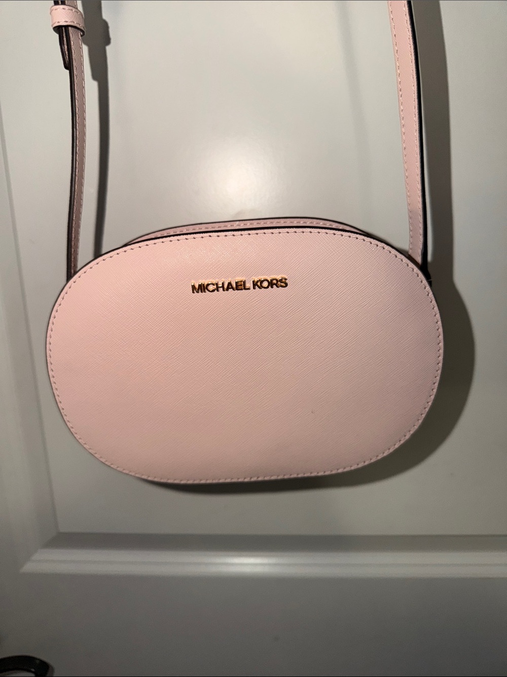 Michael Kors Blush Pink Oval Crossbody Bag with Gold Logo